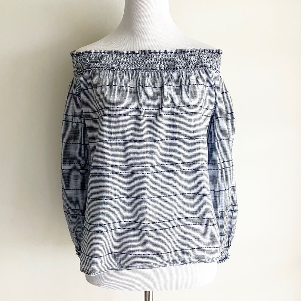 Rag & Bone Small Off The Shoulder Top Blue Striped 3/4 Sleeve Spring Summer